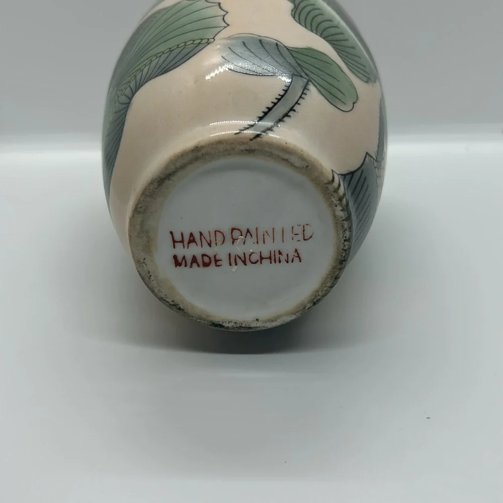 Floral Ceramic Vase with Lotus Design Vintage Handpainted Chinese Porcelain